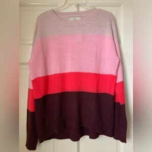 Pink multicolor, long sleeved sweater.
